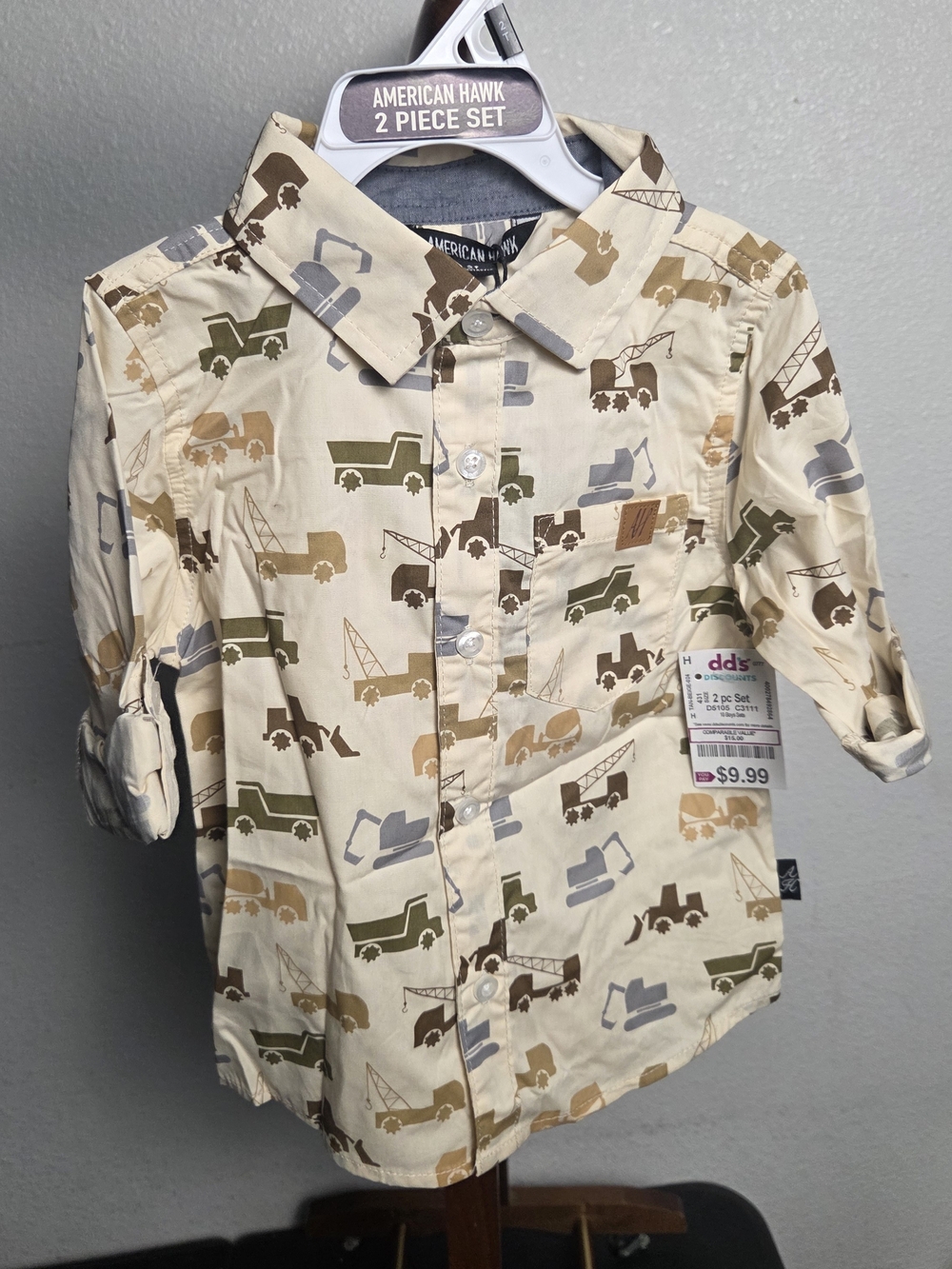 American Hawk Cream Construction Print Button-Down Shirt for Kids